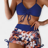 Aukšto liemens bikinis su atogrąžų raštais