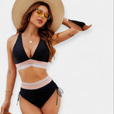 Aukštu liemeniu bikinis su pakietinimais