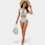 Aukštu liemeniu bikinis su pakietinimais