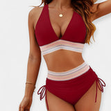 Aukštu liemeniu bikinis su pakietinimais
