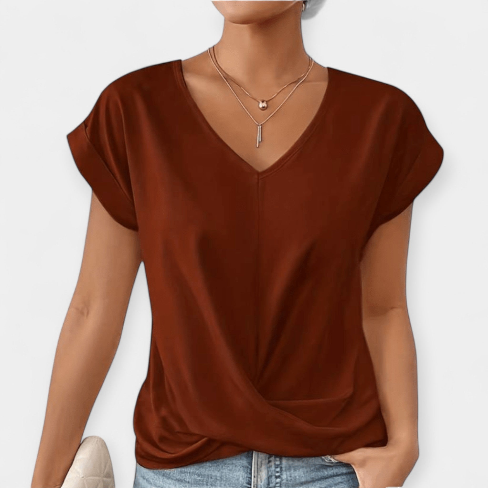 V formos kaklo trumpomis rankovėmis palaidinė