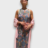 Long floral dress with a spacious jacket