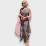 Long floral dress with a spacious jacket