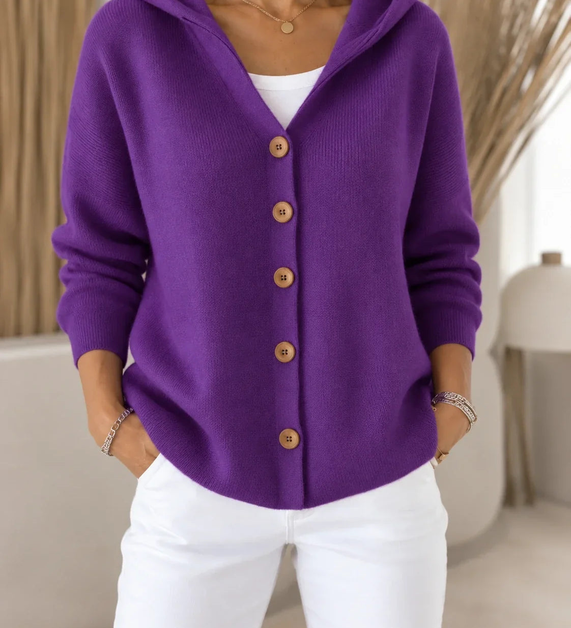JOLANTA™ lengvas kardiganas su gobtuvu – violetinė