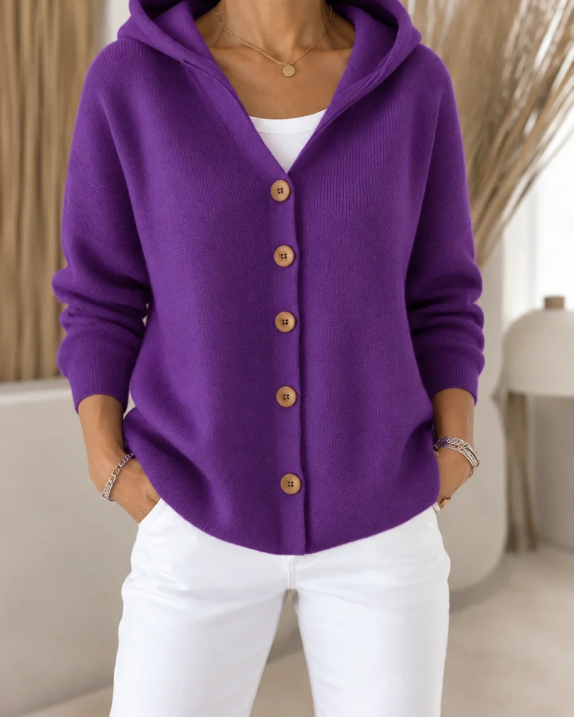 JOLANTA™ lengvas kardiganas su gobtuvu – violetinė